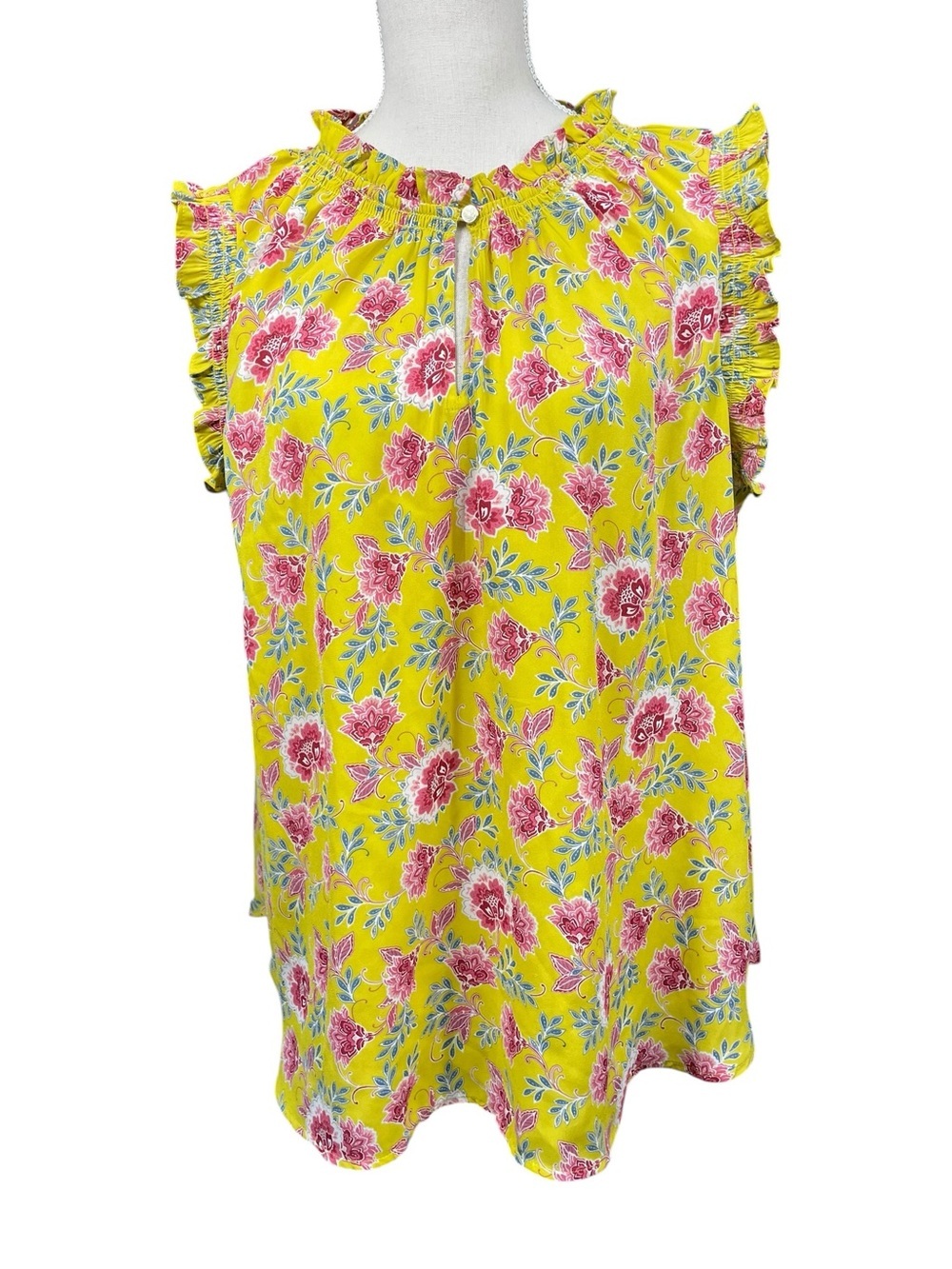 Loft Floral Ruffle Sleeve Front Keyhole Versatile Feminine Romantic Flowy Top XL